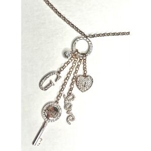 Guess Rose Gold Tone Crystal Key Heart G Love Charm‎ Necklace